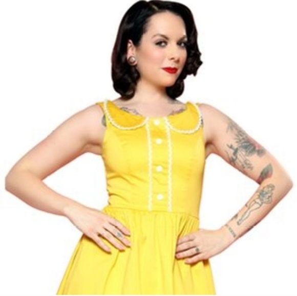 Rock Steady Sunshine Yellow Retro Fit And Flare Dress Size XL - Picture 1 of 10